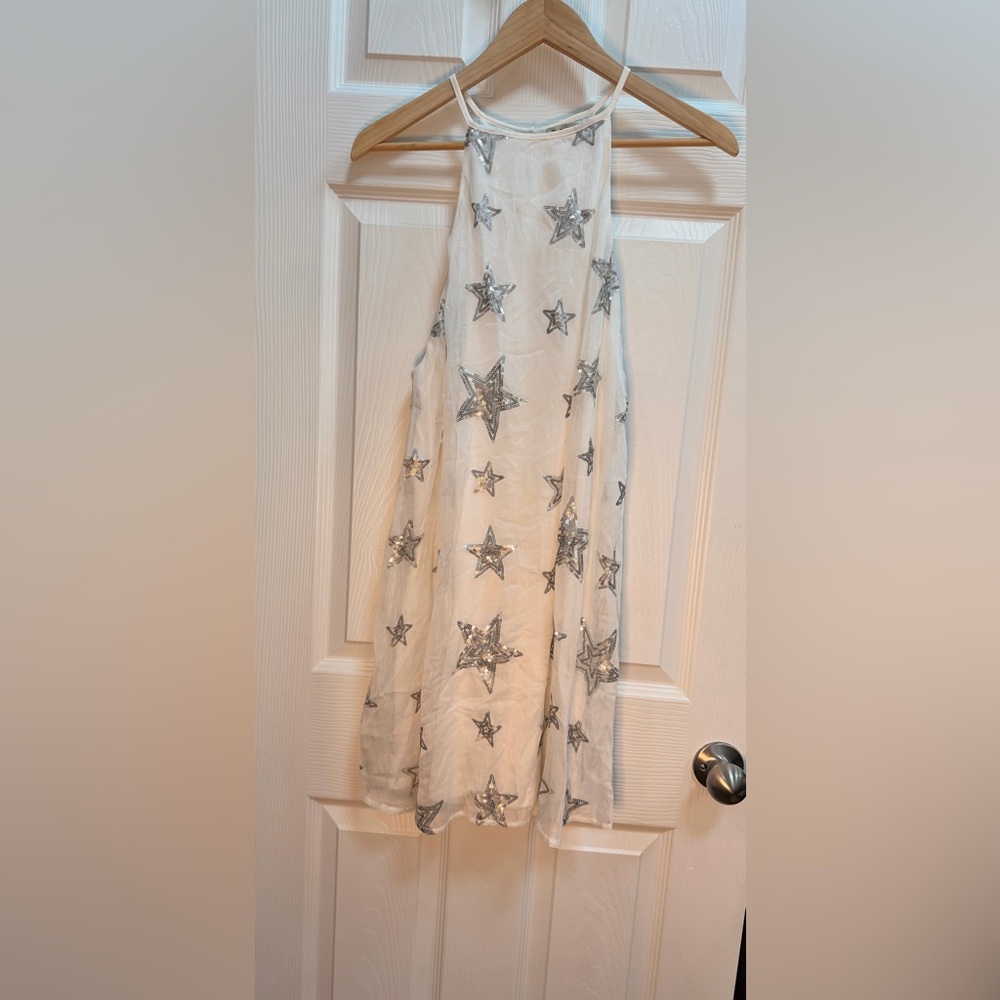 Show Me Your MuMu White Dress with Silver Star Embellishments